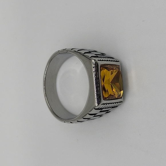 2004- Yellow Cubic Zirconia Handmade Men's Ring Size 9 NWT - Picture 3 of 7
